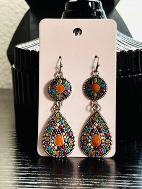 Multicolor Teardrop Dangle Earrings - Vibrant Boho Style